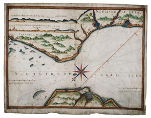 Mapa Doverského průlivu, asi 1587-88 (akvarel na pergamenu) od Luis Teixeira