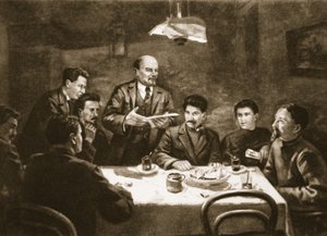 Schůze ústředního výboru bolševické strany, 23. října 1917 (litho) od Lupov (attr. to)