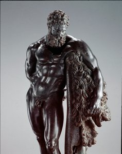 Řecké umění: “” Herakles v klidu”” Detail. Bronzová socha Lysippe Sicyone (395-305 př.nl) 4. století před naším letopočtem. Ze svatyně Ercole Curino, Sulmona. Národní archeologické muzeum, Chieti Itálie