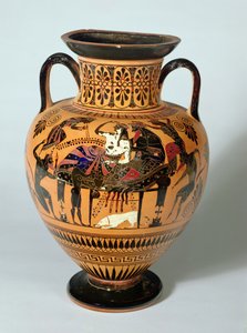 Černofigurová amfora zobrazující hodování Dionýsa a Ariadny, Řecko, 530-520 př.nl (hlína) od Lysippos
