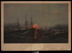 Americká fregata Sabine zachraňuje prapor americké námořní pěchoty z transportéru Governor. 2. listopadu 1861 u pobřeží Jižní Karolíny (litografie, kolorovaná) od M. F. H. De & Parsons Charles Haas