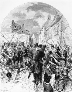 Nepokoje v Irsku - Katolický kněz zatčený policií v Mullingaru je zachráněn lidmi, z Le Monde Illustré, 25. června 1881 od M. Ferdinandus