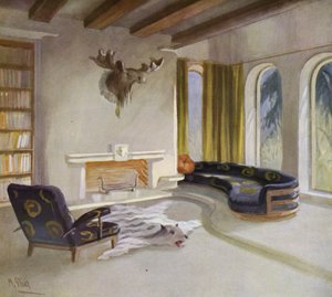 Interiéry 30. let 20. století: Kuřárna ve venkovském domě (barva lito) od M. Stier