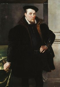 Portrét gentlemana, tříčtvrteční, v černém kabátě s kožešinovou podšívkou, 1551 od Maarten de Vos