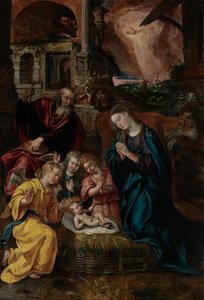 Narození Krista (olej na panelu) od Maarten de Vos