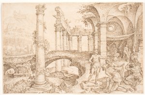 Ham zesměšňuje Noaha od Maarten van Heemskerck