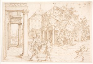 Samson zničí dům s Pelištejci od Maarten van Heemskerck