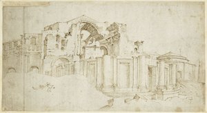 Jižní příčná loď nové baziliky svatého Petra od Maarten van Heemskerck