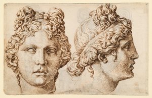 Dva pohledy na antickou hlavu od Maarten van Heemskerck