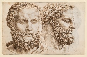 Dvě studie podle hlavy vatikánského „Herkula“ od Maarten van Heemskerck