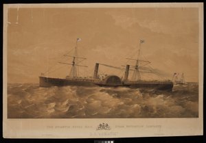 Parník S.S. Adriatic společnosti Atlantic Royal Mail Steam Navigation Company, asi 1856 (litografie, tónovaná) od Macdonald & Co. Maclure