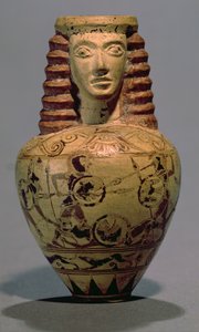 Protokorintské aryballos s lidskou hlavou, zdobené scénou boje, cca 640 př.nl (keramika) od Macmillan Painter