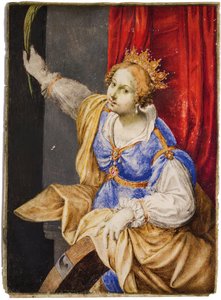 Artemisia Gentileschi jako svatá Kateřina Alexandrijská, polovina 17. od Maddalena Corvina