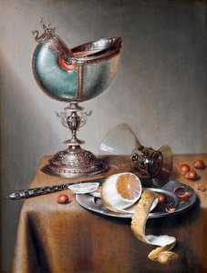 ""Nature morte a la coupe nautile"" (Zátiší s pohárem Nautilus) Peinture de Marten Boelema de Stomme (1611-1644) - Olej na dřevě Rozměr 50x38 cm Hallwylska Museet, Stockholm