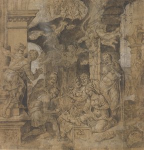 Klanění pastýřů, verso: Sketches, ca. 1532-37. od Maerten van Heemskerck