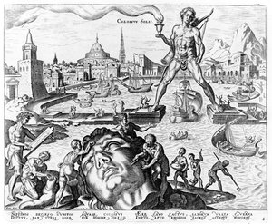 The Colossus of Rhodes, deska 4 z Osmi divů světa, ingr. Philips Galle, 1572
