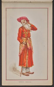 Starší dvorní úředník kolhapurského durbaru v červeném plášti a růžovém turbanu (akvarel na papíře) od Mahadev Vishvanath Dhurandhar