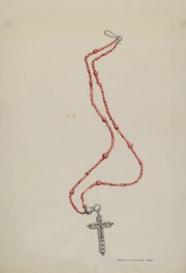 Coral Beads and Crucifix, c. 1937. od Majel G. Claflin