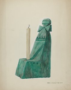 Malovaná dřevěná tyčinka na svíčku, s drážkami a kruhy, c. 1937. od Majel G. Claflin