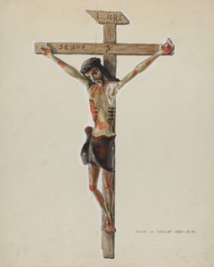 Malovaný dřevěný krucifix, c. 1939. od Majel G. Claflin