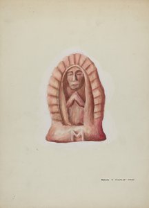 Malá socha Guadalupe vytesaná do kamene, c. 1937. od Majel G. Claflin