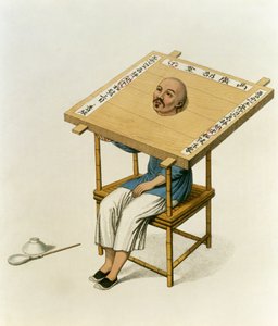 Trest dřevěného obojku, deska 13 z knihy "The Punishments of China", vyryl J. Dadley, 1804