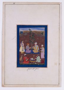 Setkání prince s muslimským svatým mužem, dynastie Mughalů, vláda Džahángíra, cca 1610 (tuš, akvarel a zlato na papíře) od Manohar (studio of) (attr. to)