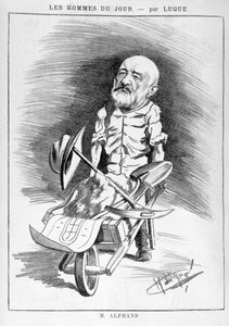 Proměny Paříže za druhé říše, Haussmann Paris: Humoristická kresba zobrazující Jean Charles Adolphe Alphand (1817-1891), inženýr. Podílel se na renovaci Paříže pod vedením barona Haussmanna v letech 1852 až 1870. Rytina v „Les h