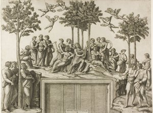 Apollo na Parnasu od Marcantonio Raimondi