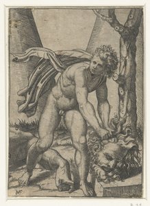 David s hlavou Goliáše od Marcantonio Raimondi