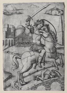 Horatius Cocles bránící Sublicianův most. od Marcantonio Raimondi