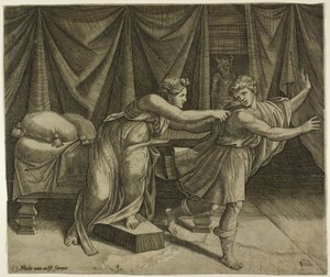 Josef a Potiferova žena od Marcantonio Raimondi