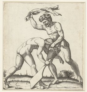 Muž bojující se ženou jako zosobnění Fortune (Fortuna) od Marcantonio Raimondi