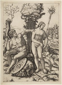 Mars, Venuše a Amor od Marcantonio Raimondi