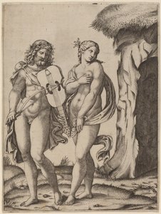 Orfeus a Eurydika od Marcantonio Raimondi