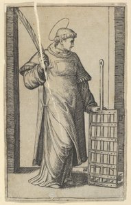Saint Lawrence, levá ruka položená na grilu, ze série 