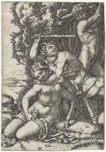 Satyr a mladý muž bojující o nymfu od Marcantonio Raimondi