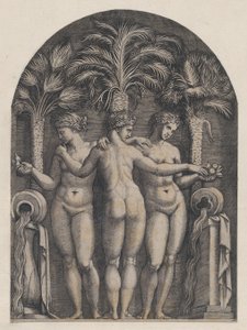Zrcadlo římské velkoleposti: Tři grácie, ca. 1500-1534., ca. 1500-1534. od Marcantonio Raimondi