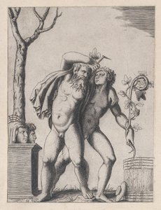 Římské zrcadlo velkoleposti: Mladý a starý Bacchant, ca. 1514-36, ca. 1514-36. od Marcantonio Raimondi