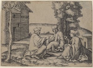 Tři lékaři od Marcantonio Raimondi