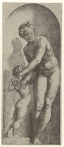 Venuše a Amor stojící ve výklenku od Marcantonio Raimondi