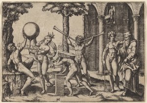Muž se dvěma trubkami od Marcantonio Raimondi after Baccio Bandinelli