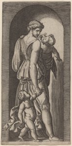 Charita od Marcantonio Raimondi after Raphael