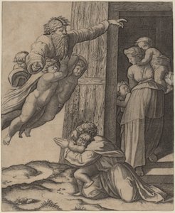 Bůh se zjevuje Noemovi od Marcantonio Raimondi after Raphael