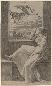 Zamyšlená žena od Marcantonio Raimondi possibly after Raphael