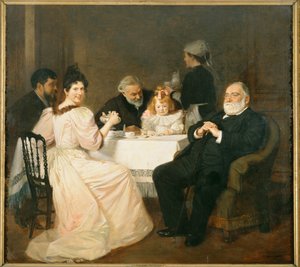 Francisque Sarcey, literární kritik, v domě dcery Adolpha Brissona ... (malba na plátně) od Marcel Andre Baschet