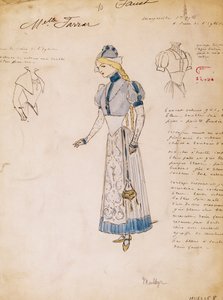 Margherita, skica kostýmu pro Fausta od Charlese Gounoda, vytvořeného Multzerem