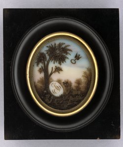 Plaketa, cca 1880 (akvarel a účes na skle, zlacení, dřevě a skle) od Marcellin Marcellin