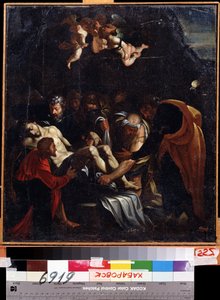 Sestup z kříže. Mezi postavami zastoupenými kolem těla Ježíše Krista: Panna Maria, svatá Marie Magdalena, svatý Josef z Arimatie a svatý Nikodém. Obraz Marcelle Venusti (1512 nebo 1515-1579). H