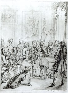 Koncert v Montague House, 1736 (pero a inkoust přes tužku na papíře)
